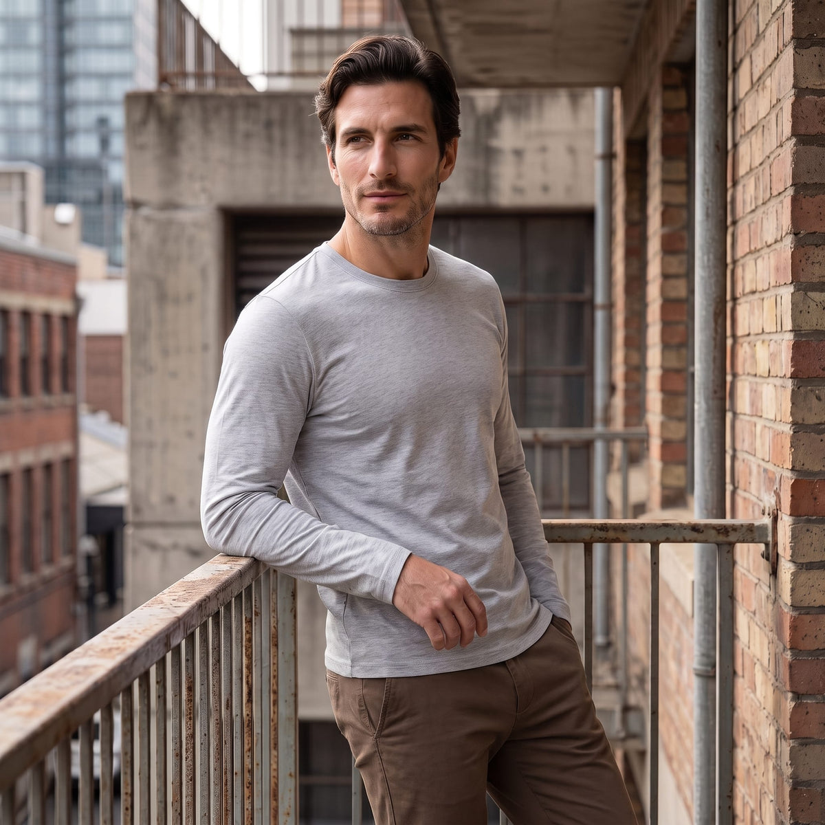 Herren Baumwollshirt Langarm mit Rundhalsausschnitt | Gilbert_42