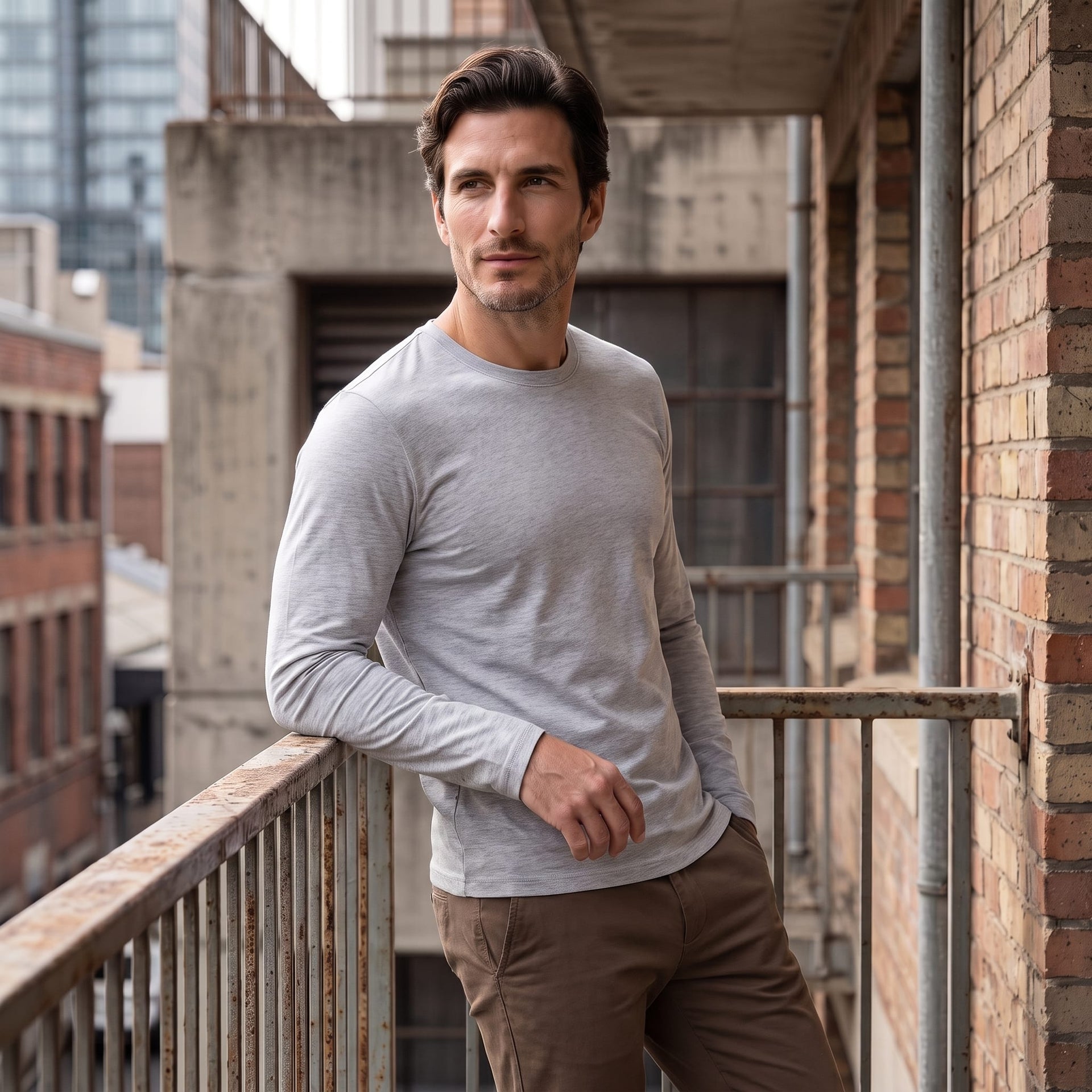 Herren Baumwollshirt Langarm mit Rundhalsausschnitt | Gilbert