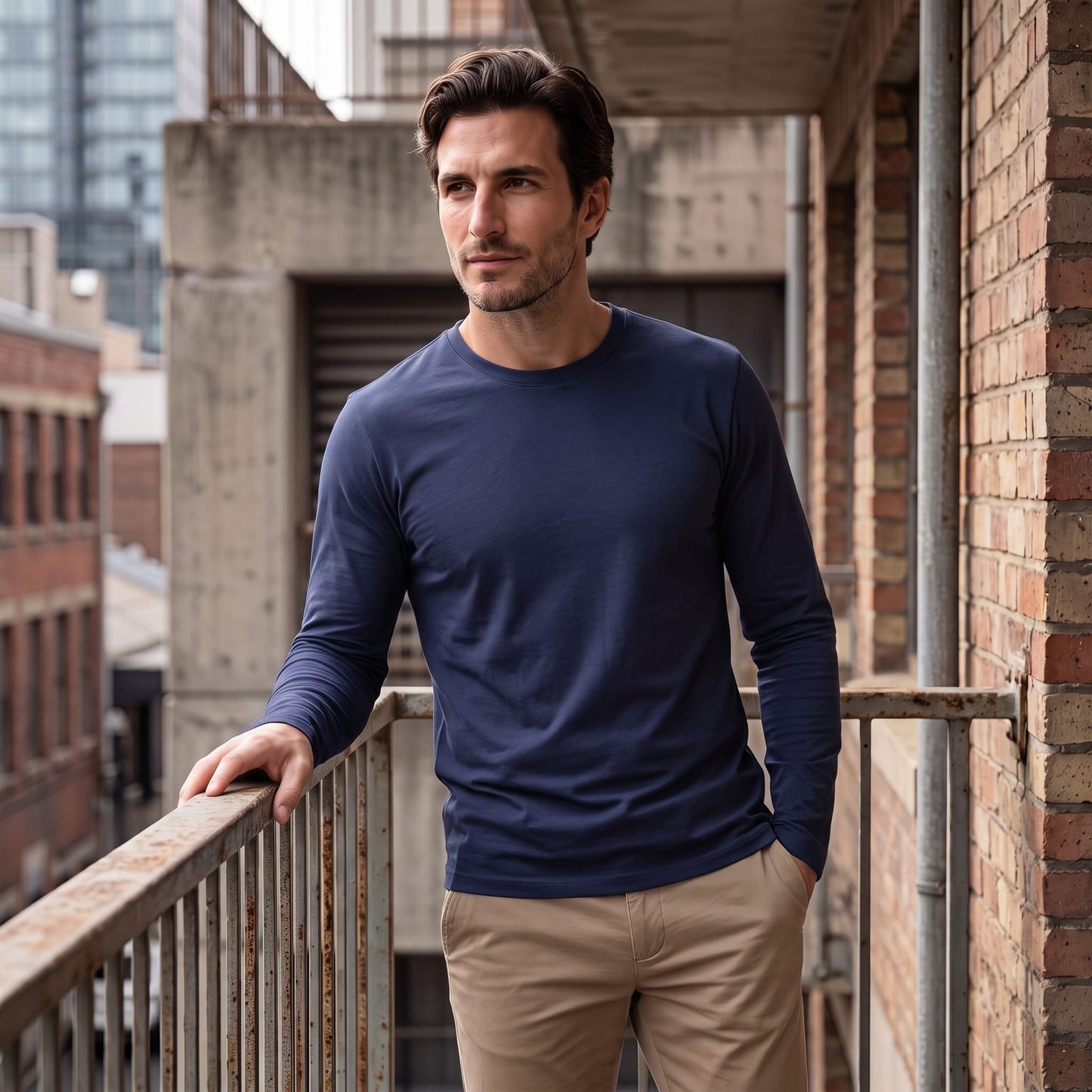 Herren Baumwollshirt Langarm mit Rundhalsausschnitt | Gilbert_48