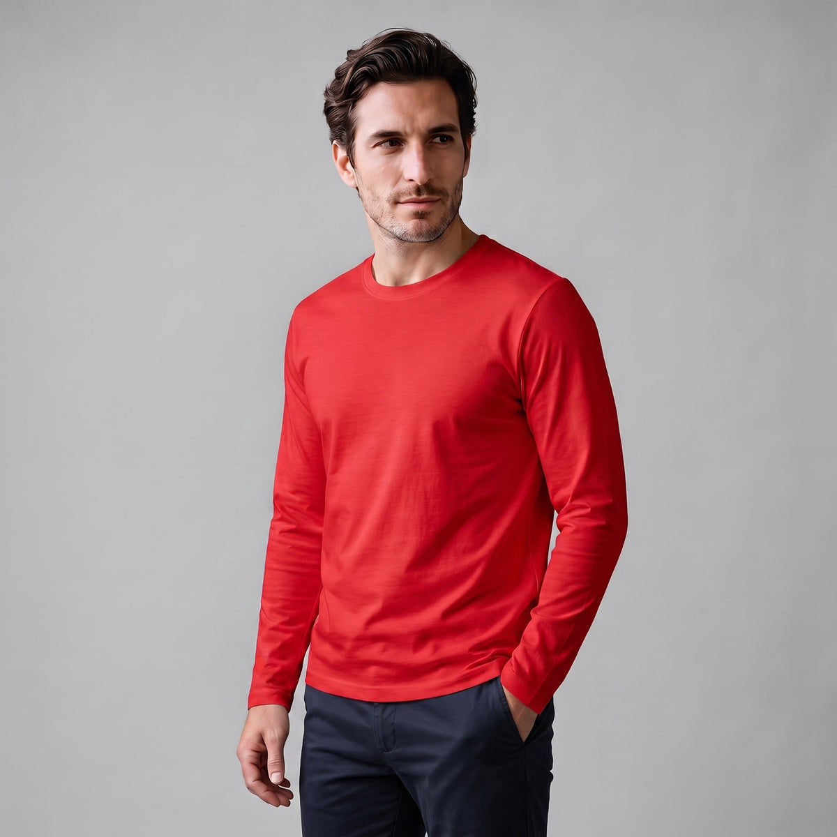 Herren Baumwollshirt Langarm mit Rundhalsausschnitt | Gilbert