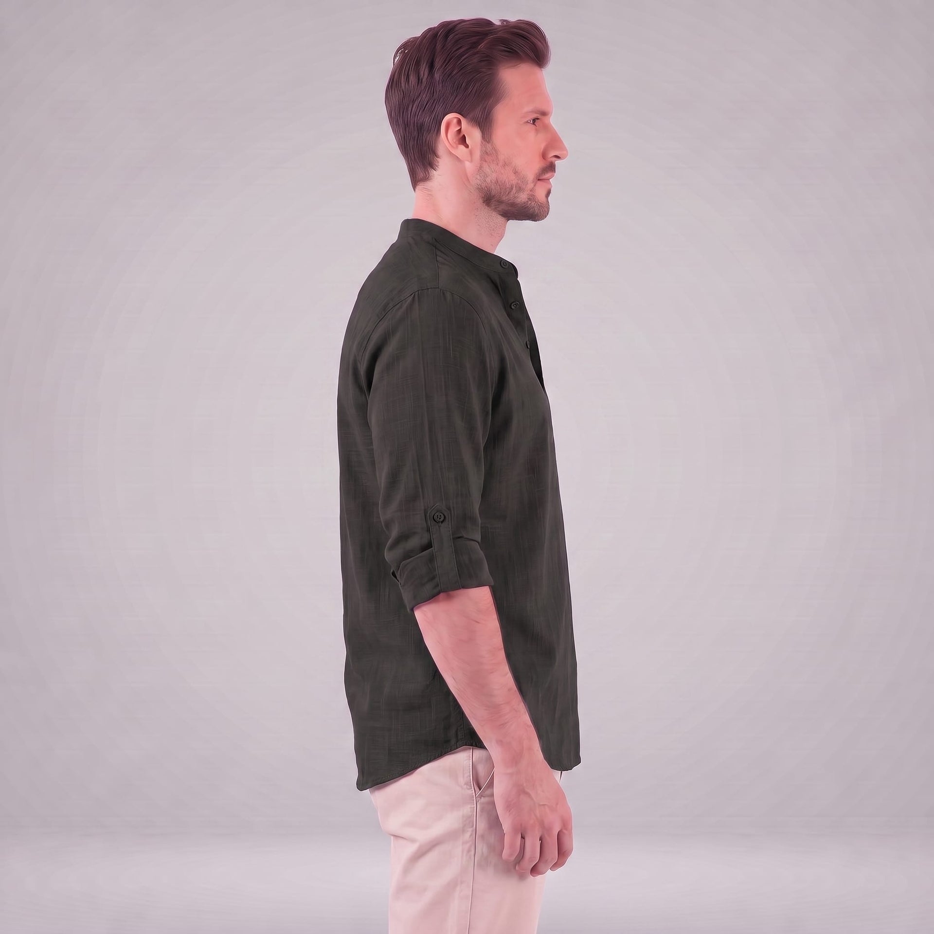 Herren Baumwollhemd Henley mit Krempelärmeln | Gottfried