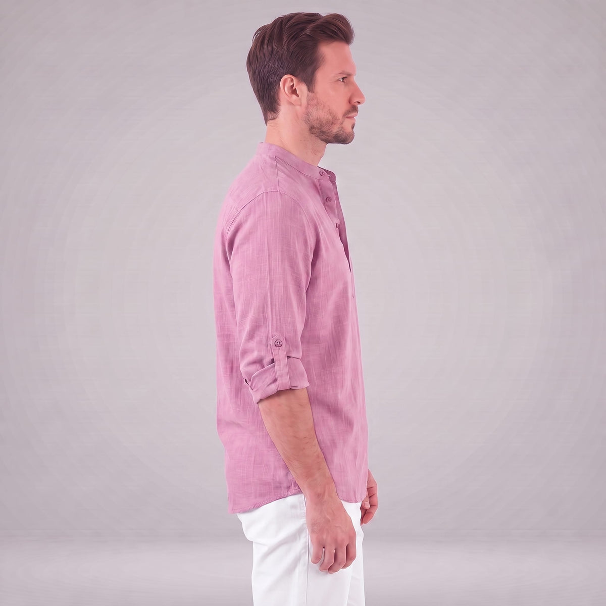 Herren Baumwollhemd Henley mit Krempelärmeln | Gottfried