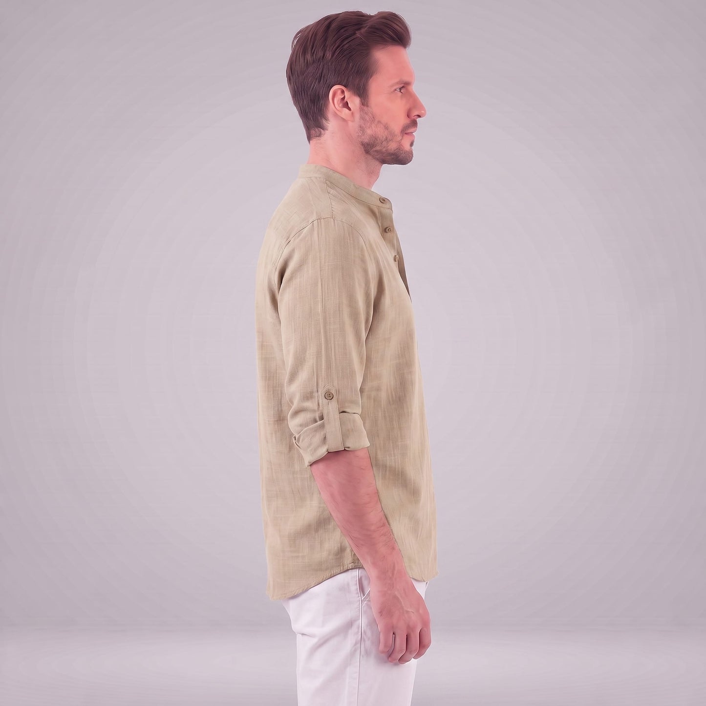 Herren Baumwollhemd Henley mit Krempelärmeln | Gottfried_22