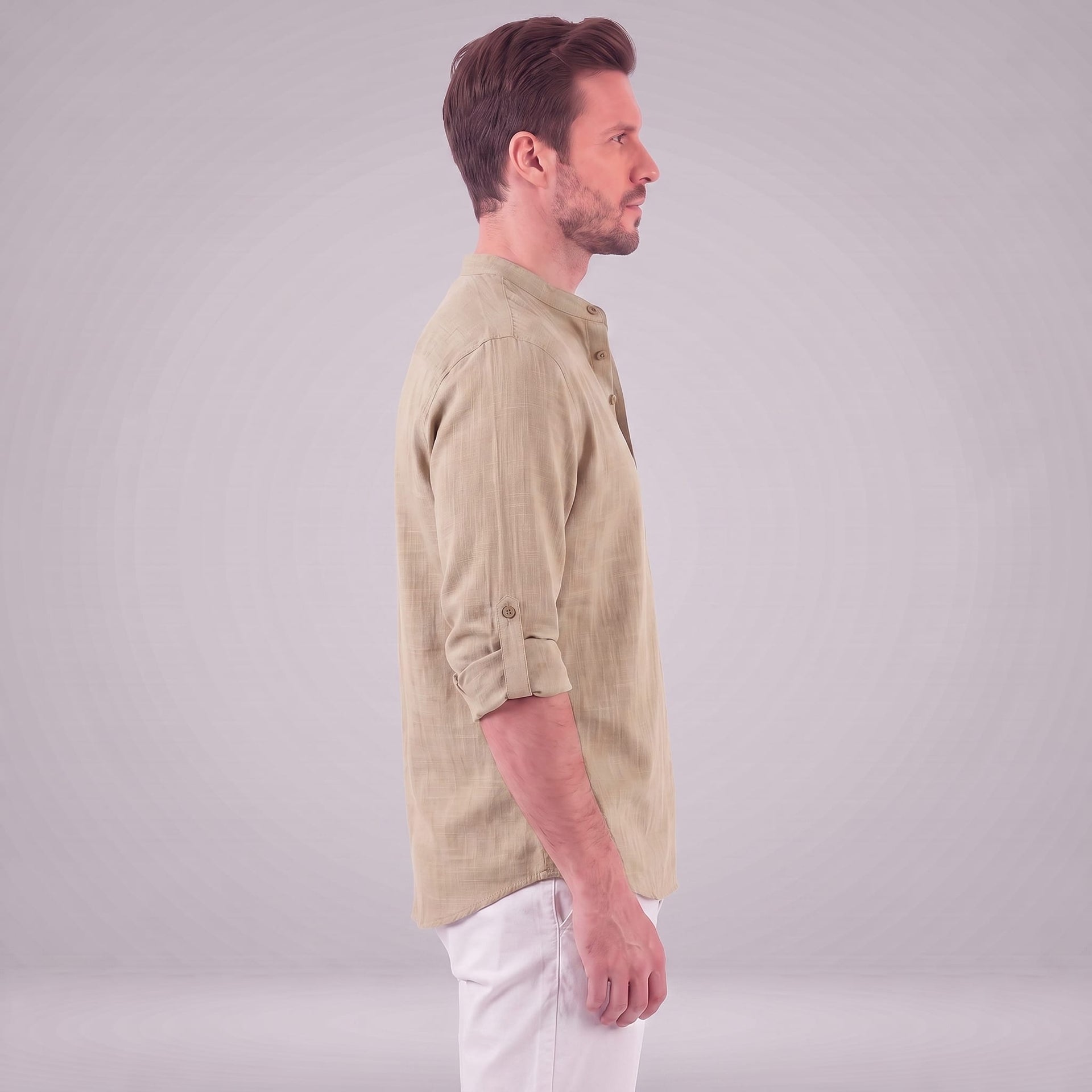 Herren Baumwollhemd Henley mit Krempelärmeln | Gottfried