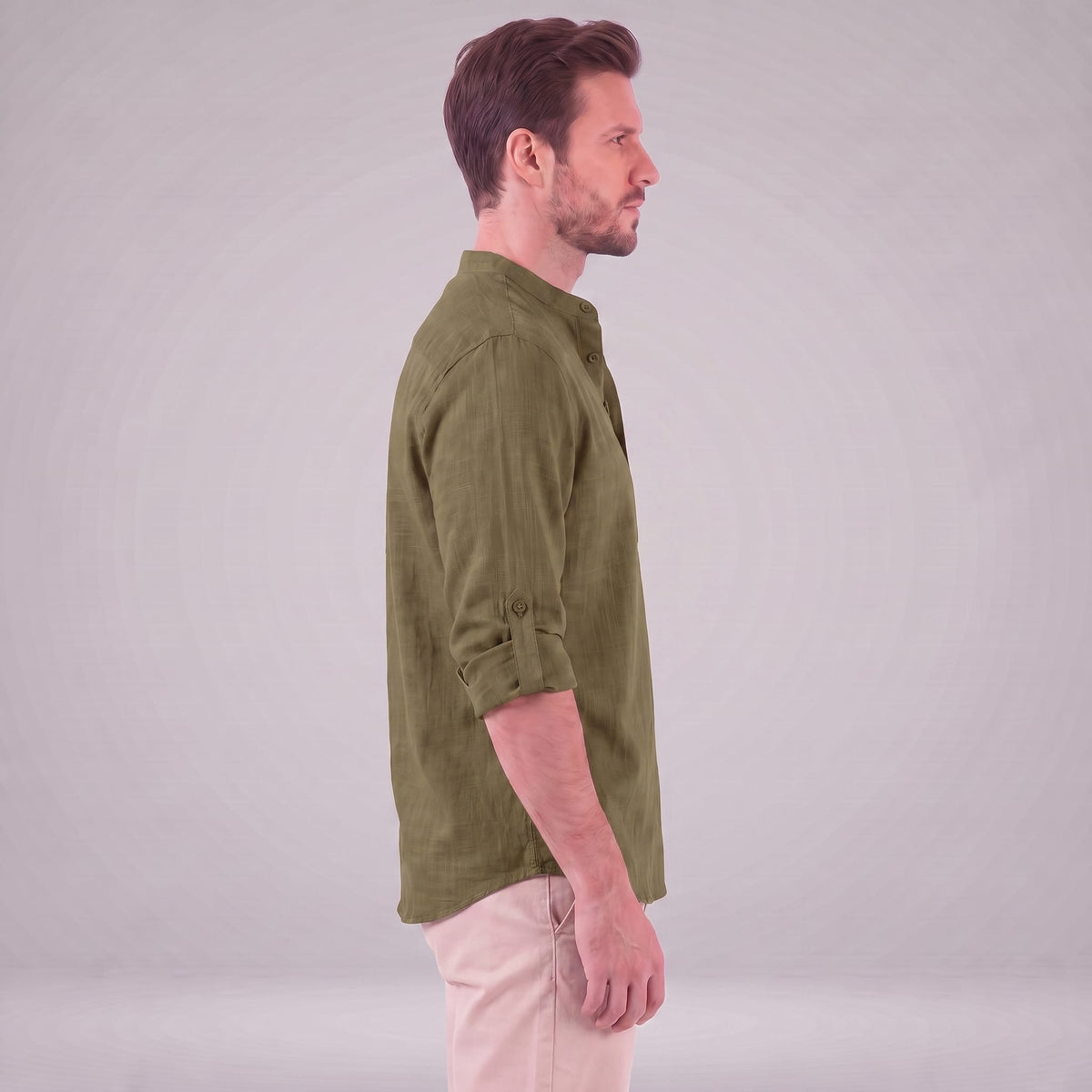 Herren Baumwollhemd Henley mit Krempelärmeln | Gottfried