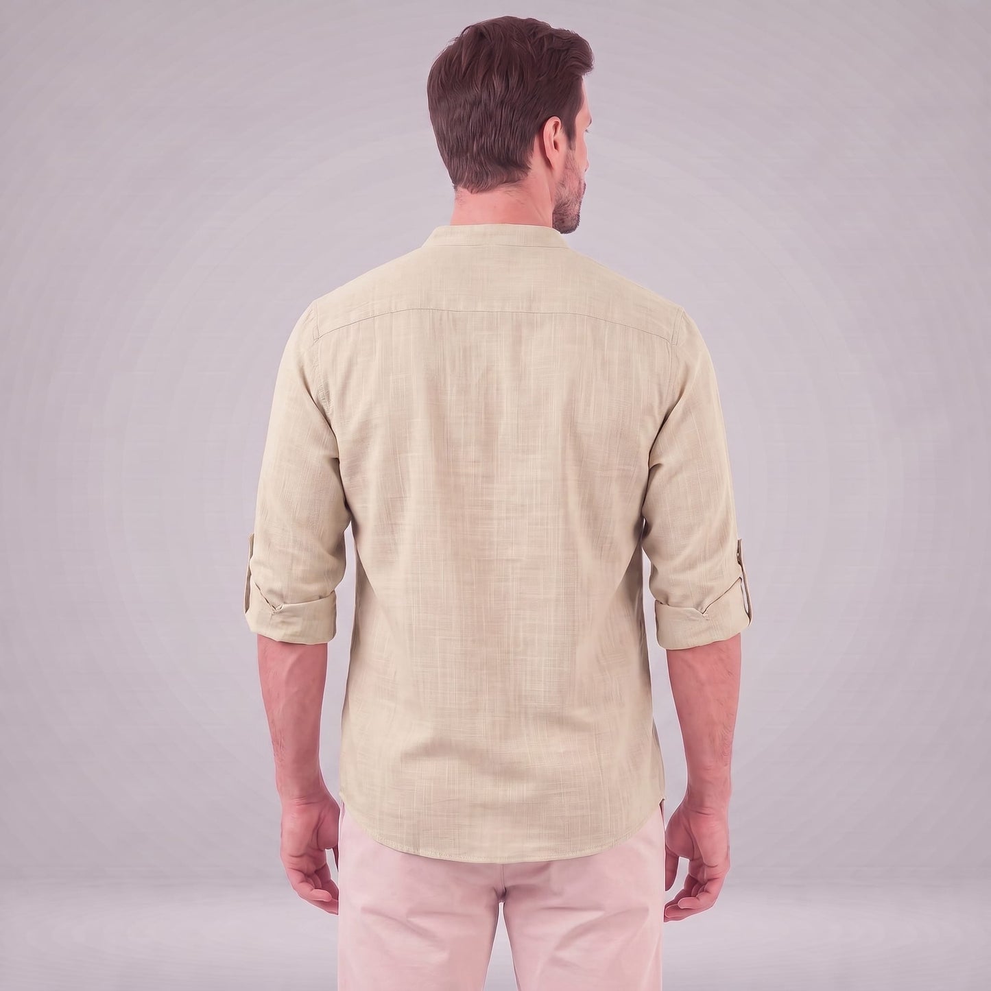 Herren Baumwollhemd Henley mit Krempelärmeln | Gottfried_32