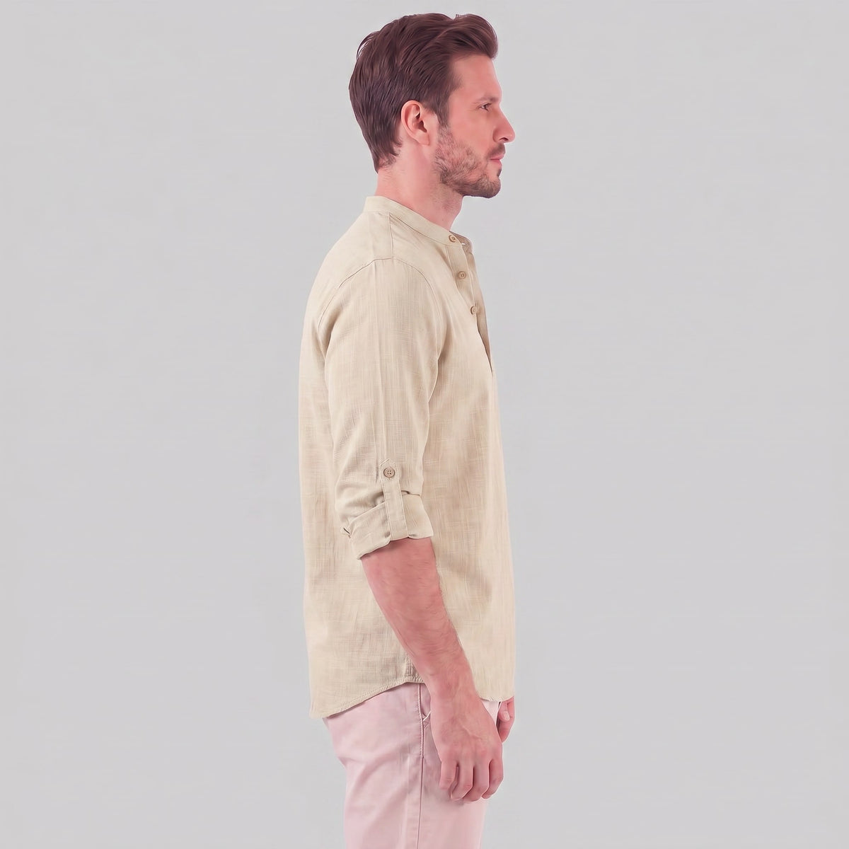 Herren Baumwollhemd Henley mit Krempelärmeln | Gottfried_33