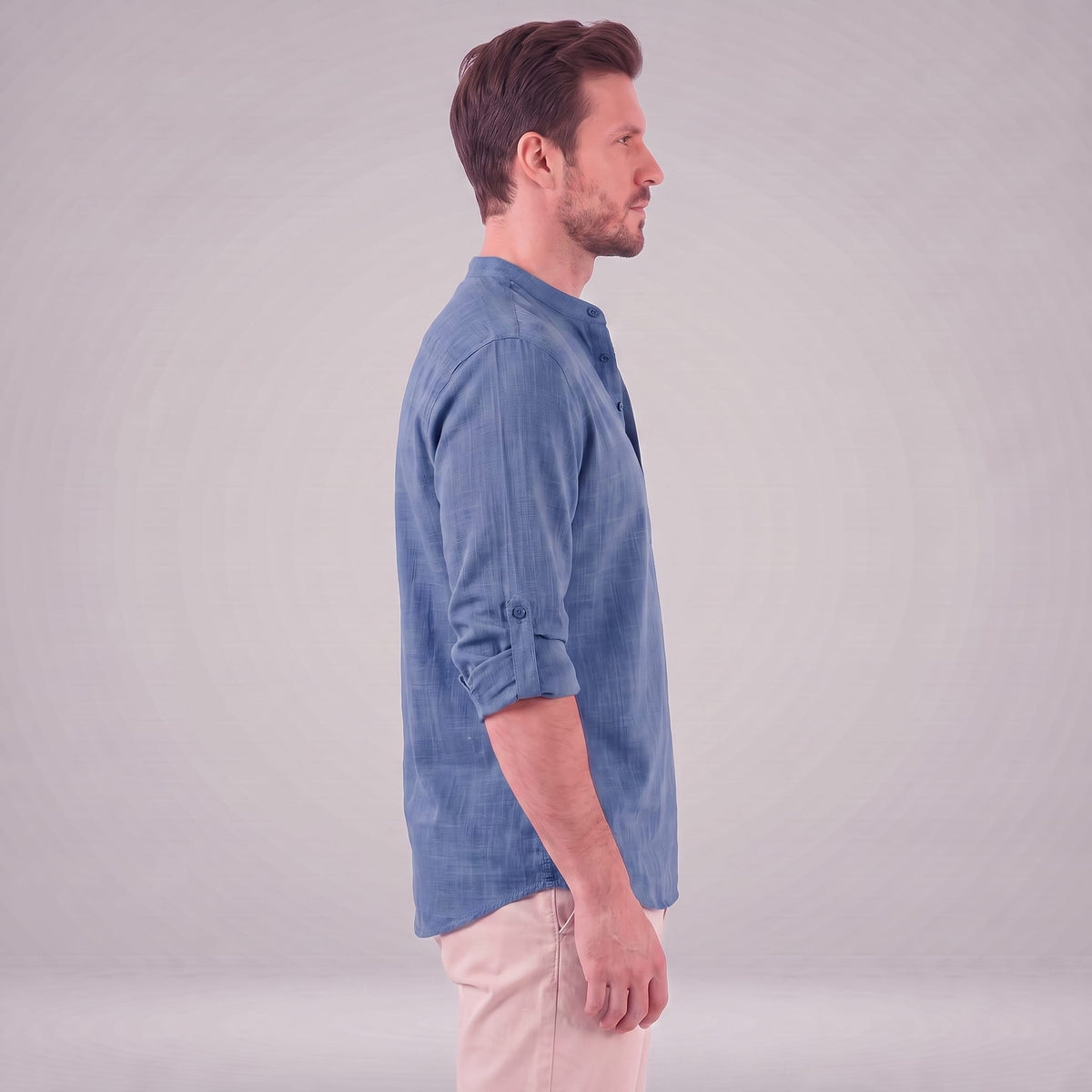 Herren Baumwollhemd Henley mit Krempelärmeln | Gottfried_39