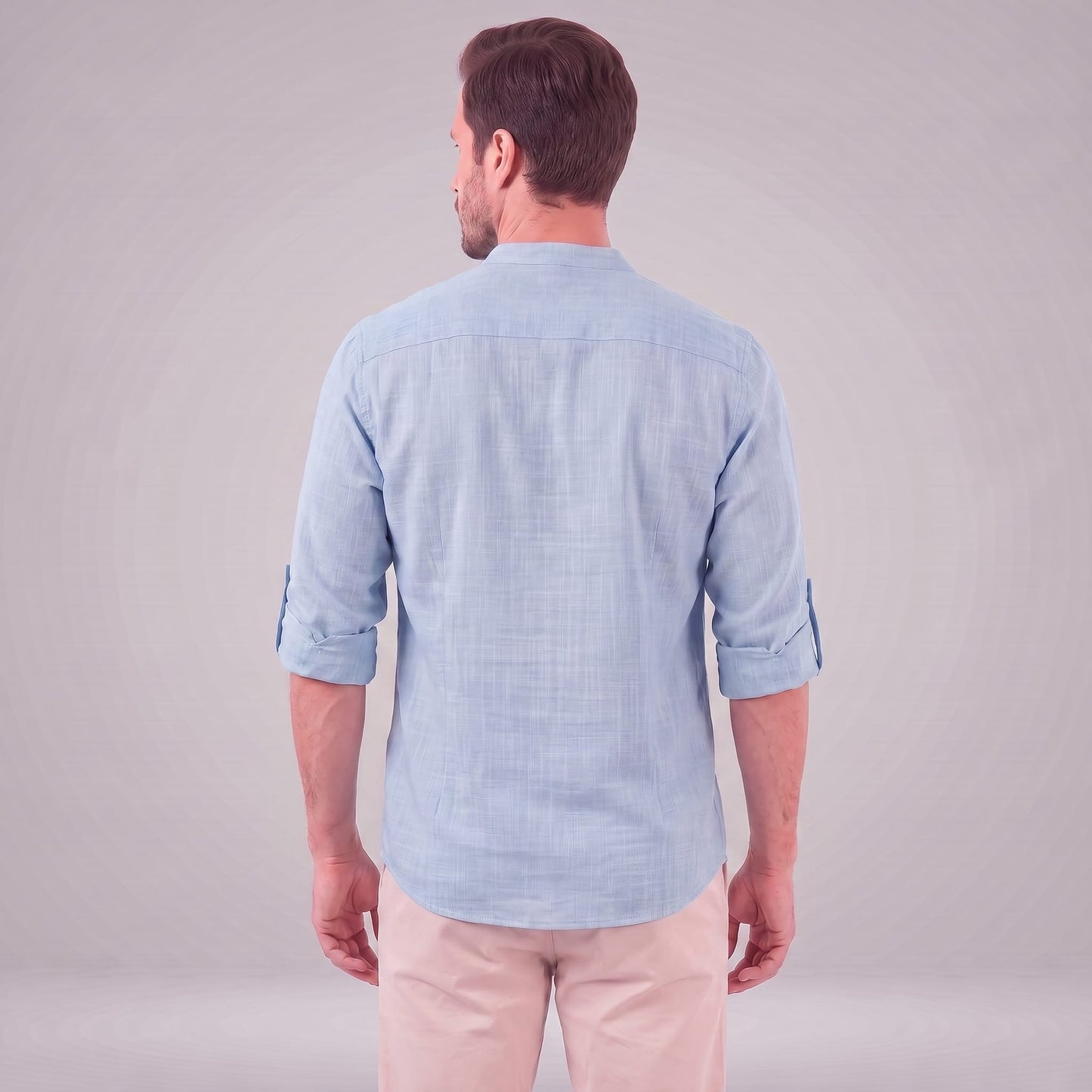 Herren Baumwollhemd Henley mit Krempelärmeln | Gottfried_44