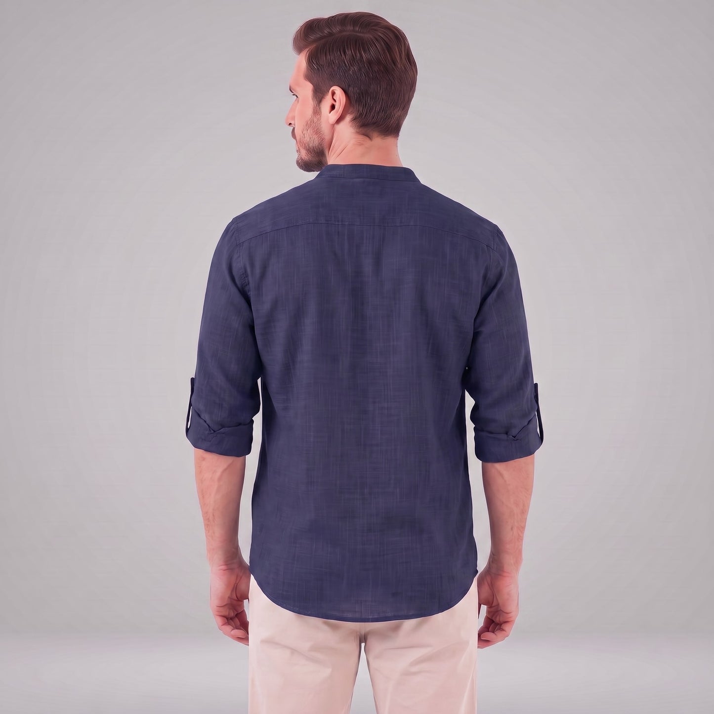 Herren Baumwollhemd Henley mit Krempelärmeln | Gottfried_56