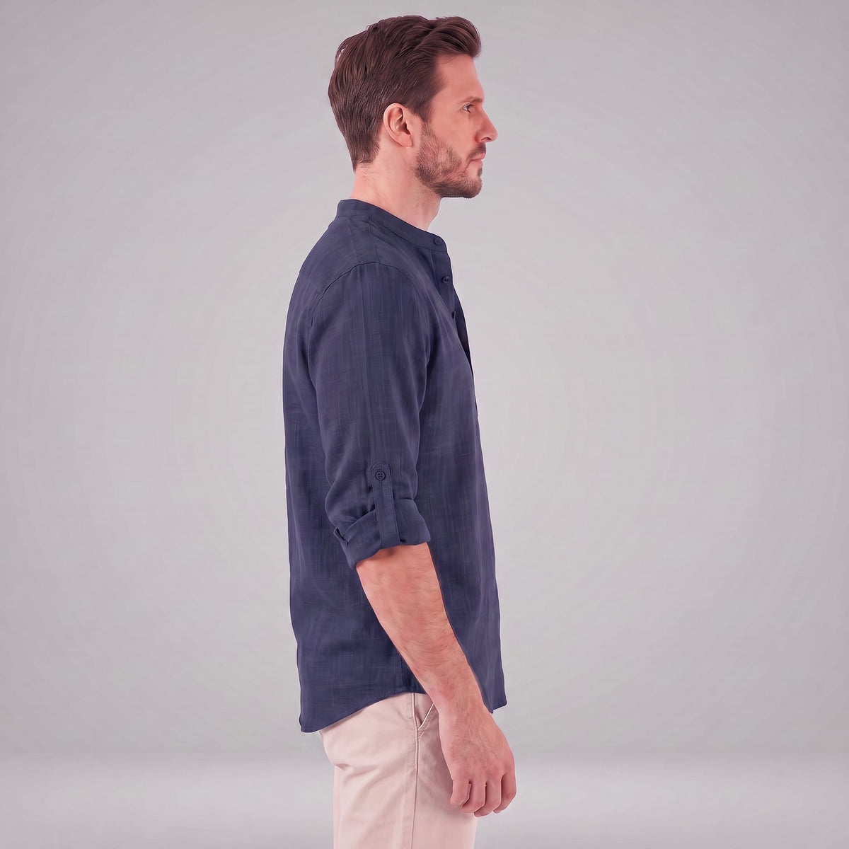 Herren Baumwollhemd Henley mit Krempelärmeln | Gottfried_57