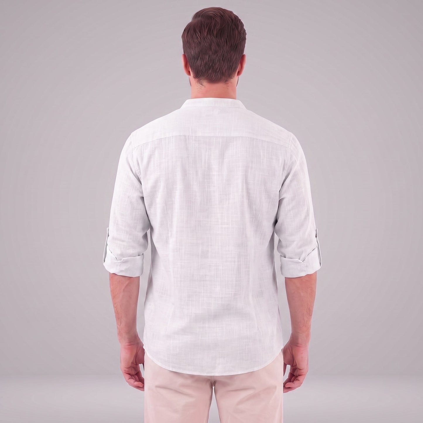 Herren Baumwollhemd Henley mit Krempelärmeln | Gottfried_62