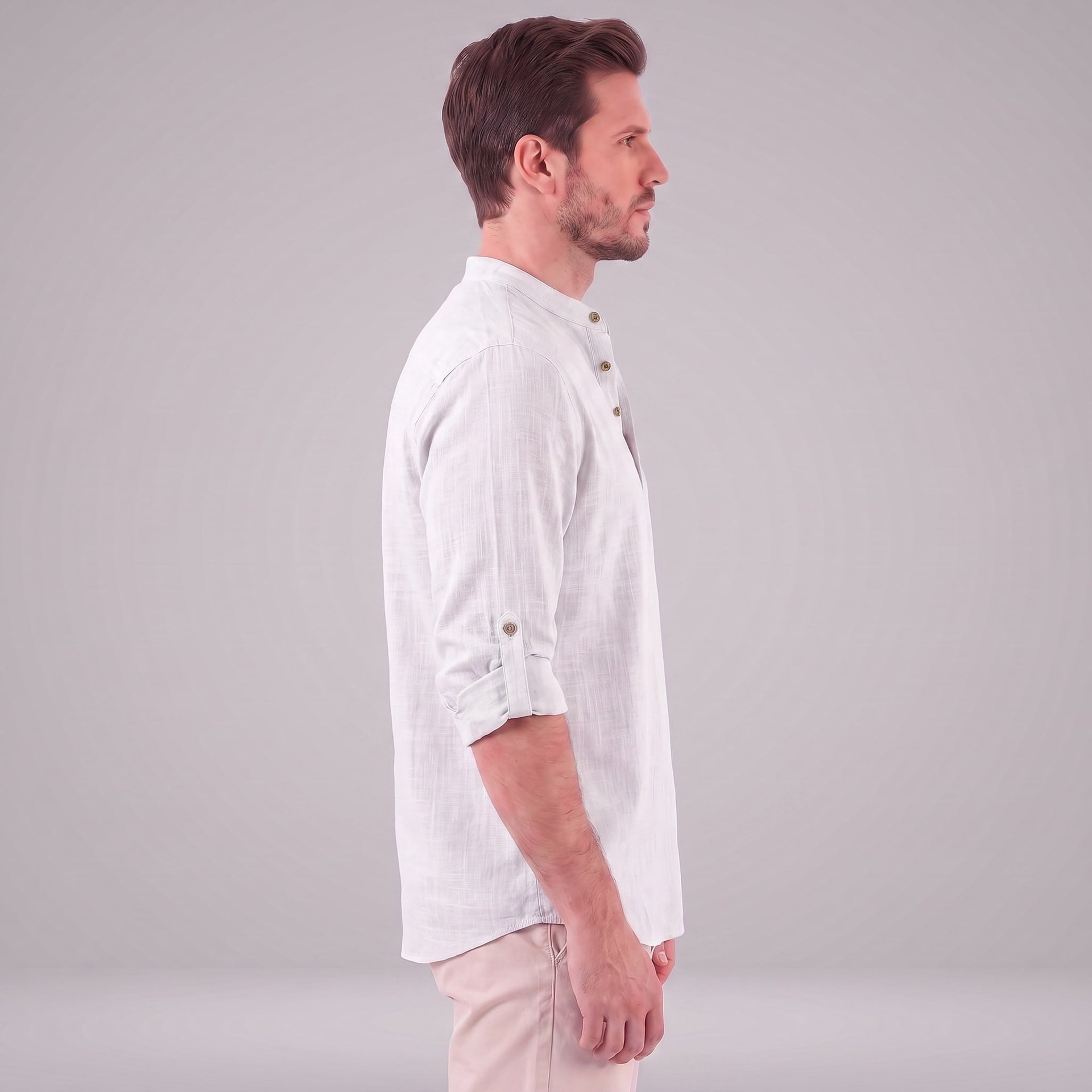 Herren Baumwollhemd Henley mit Krempelärmeln | Gottfried