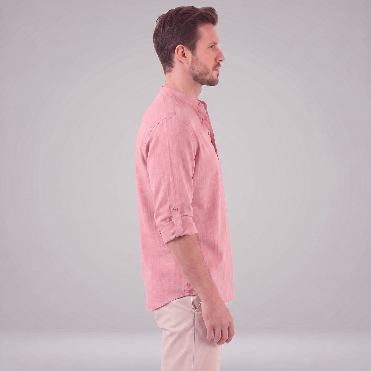 Herren Baumwollhemd Henley mit Krempelärmeln | Gottfried_69
