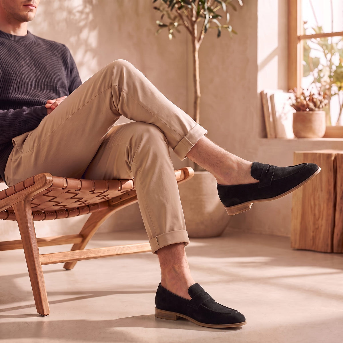 Herren Wildlederloafer mit Pennyriemen und Lederfutter | Hein