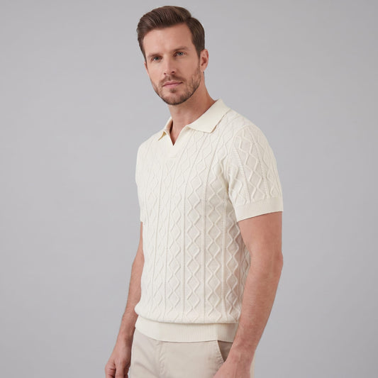 Herren Strickpoloshirt Rautenmuster offener Kragen | Linus_1