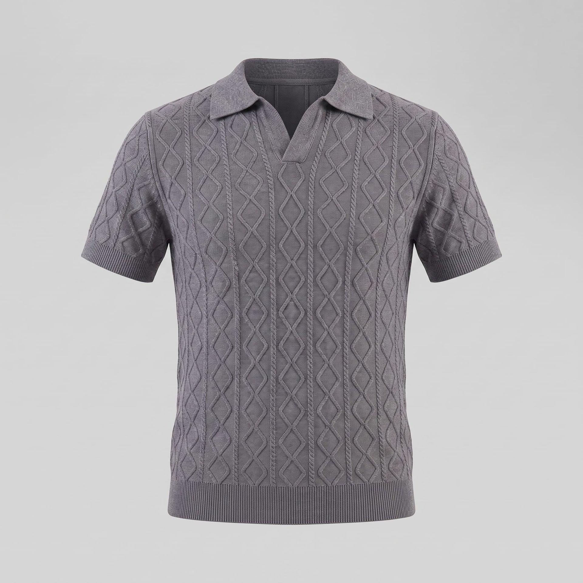 Herren Strickpoloshirt Rautenmuster offener Kragen | Linus