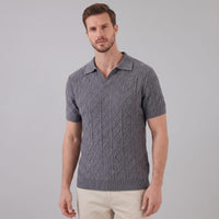 Herren Strickpoloshirt Rautenmuster offener Kragen | Linus