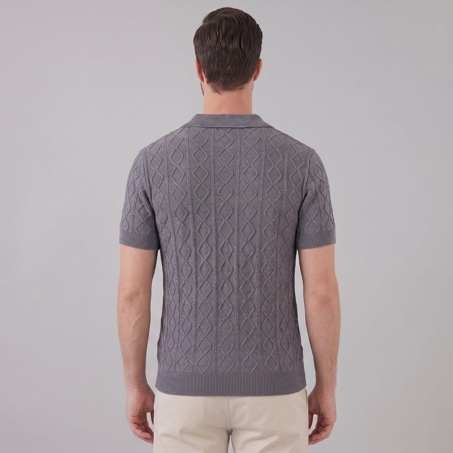 Herren Strickpoloshirt Rautenmuster offener Kragen | Linus_14