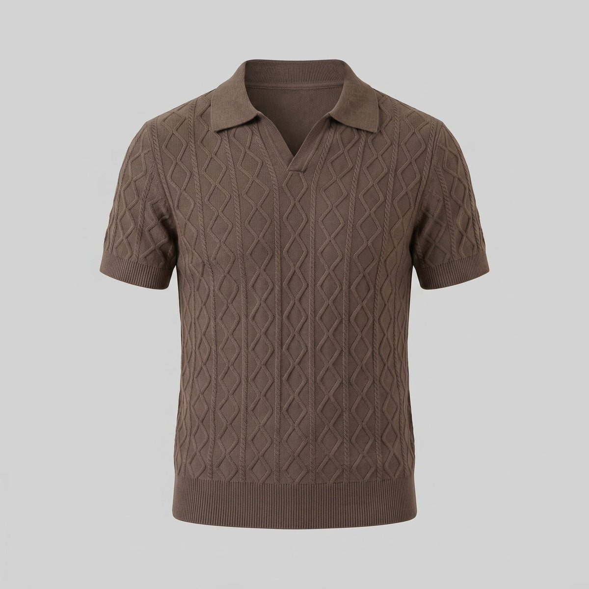 Herren Strickpoloshirt Rautenmuster offener Kragen | Linus_16
