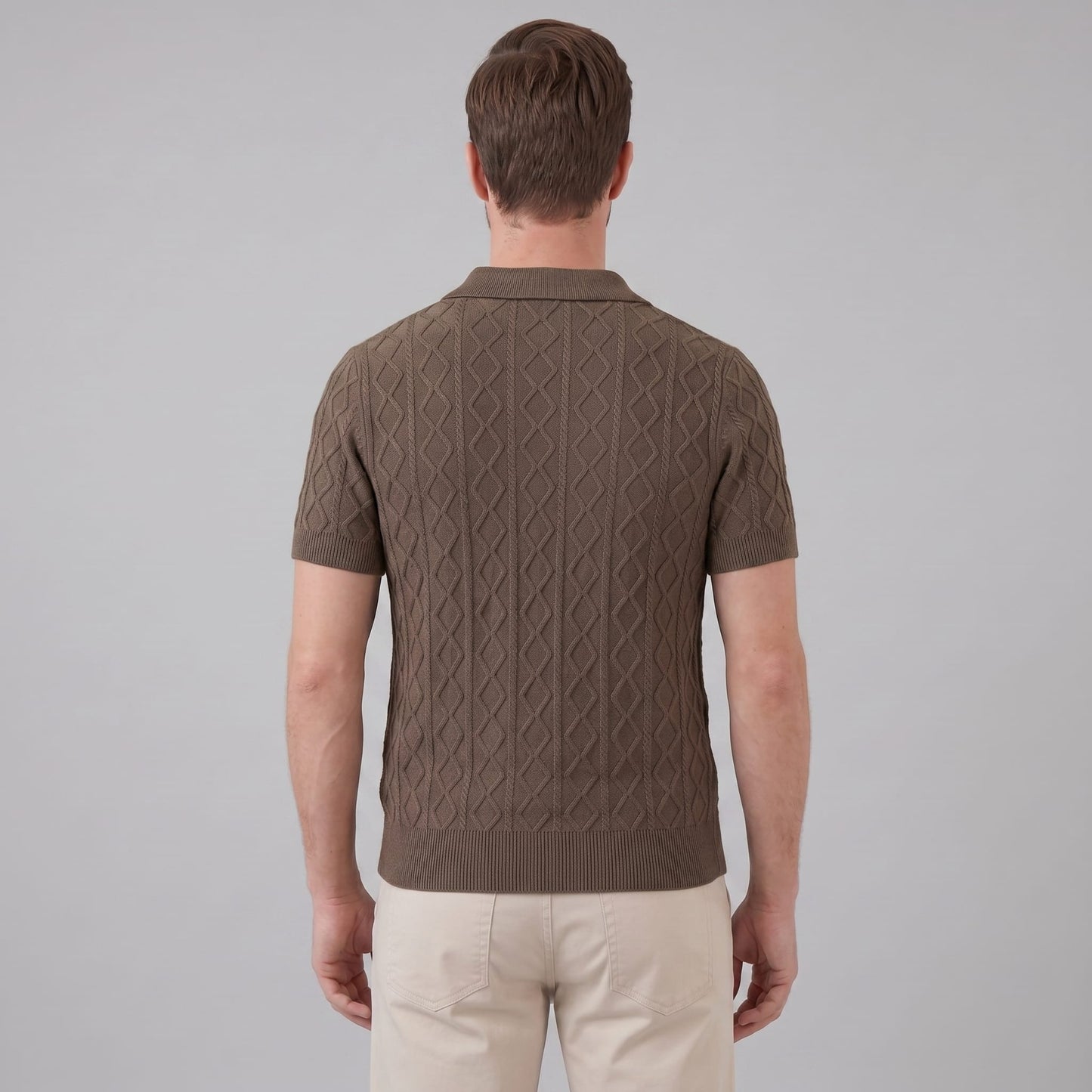Herren Strickpoloshirt Rautenmuster offener Kragen | Linus_19