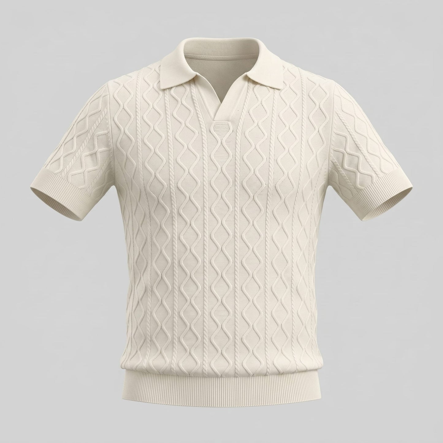Herren Strickpoloshirt Rautenmuster offener Kragen | Linus_2