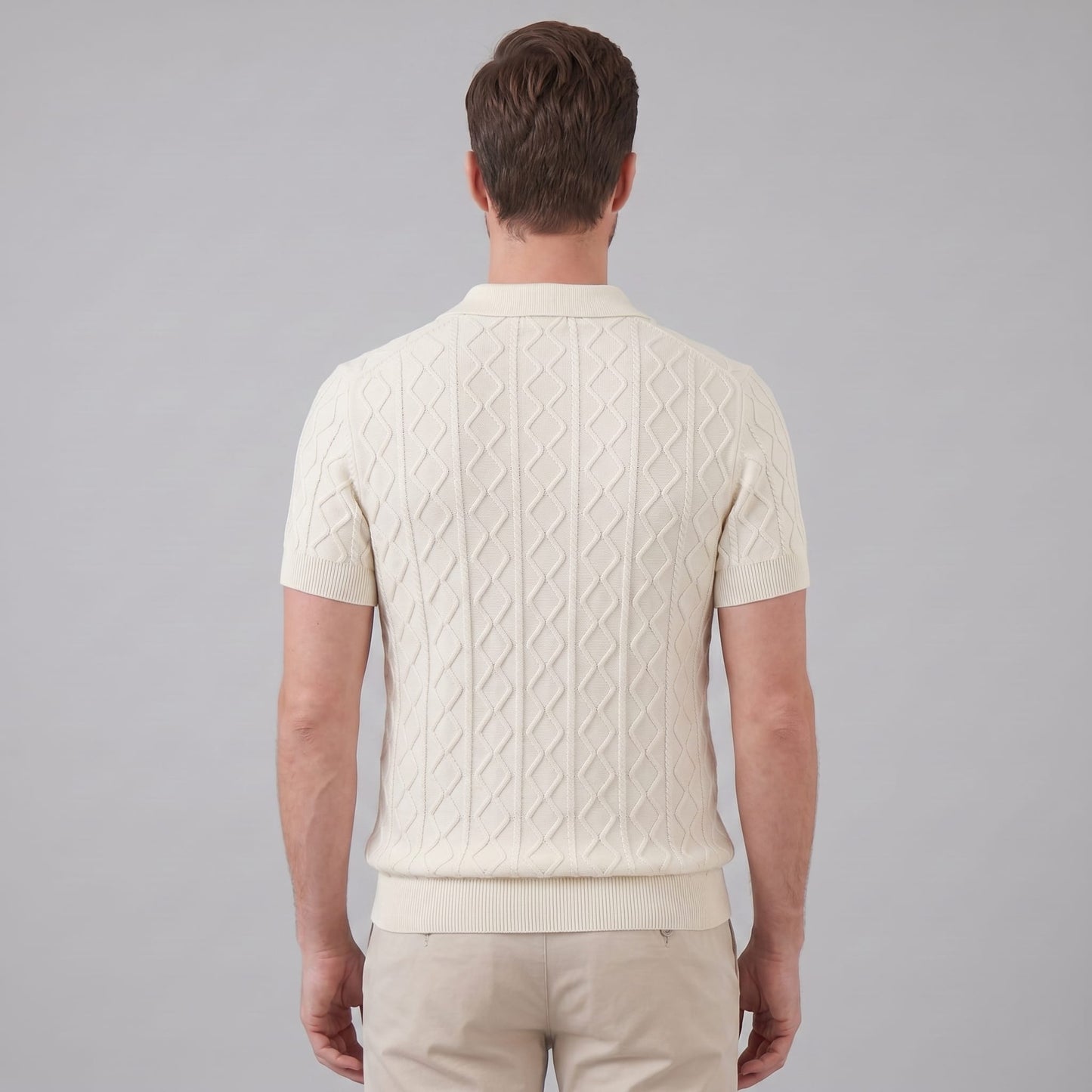 Herren Strickpoloshirt Rautenmuster offener Kragen | Linus_4