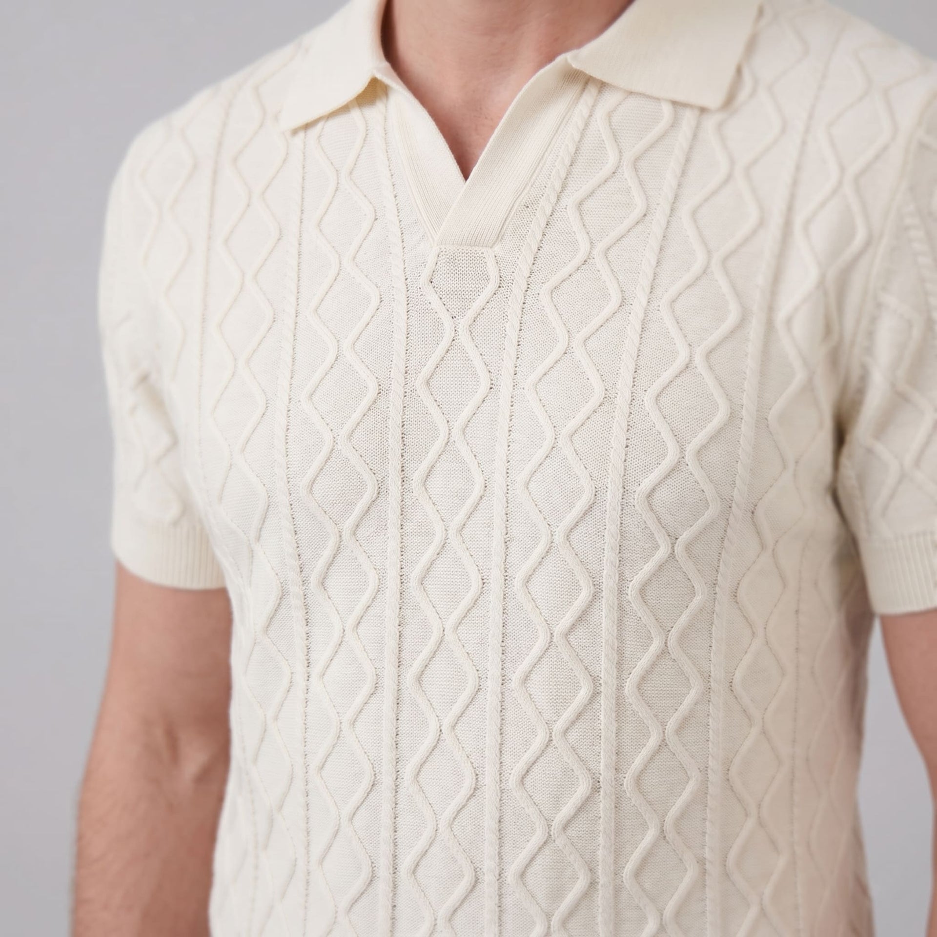 Herren Strickpoloshirt Rautenmuster offener Kragen | Linus