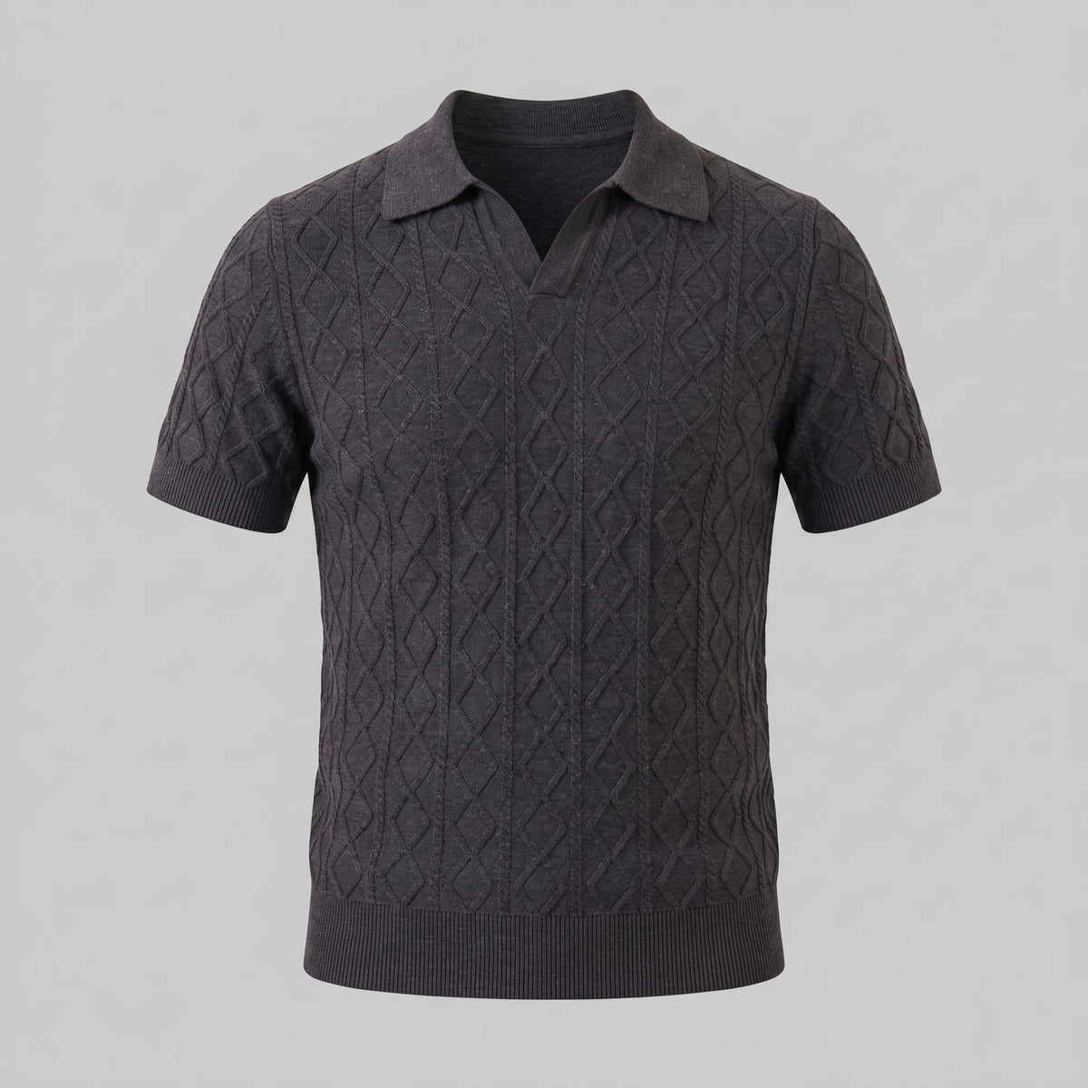 Herren Strickpoloshirt Rautenmuster offener Kragen | Linus