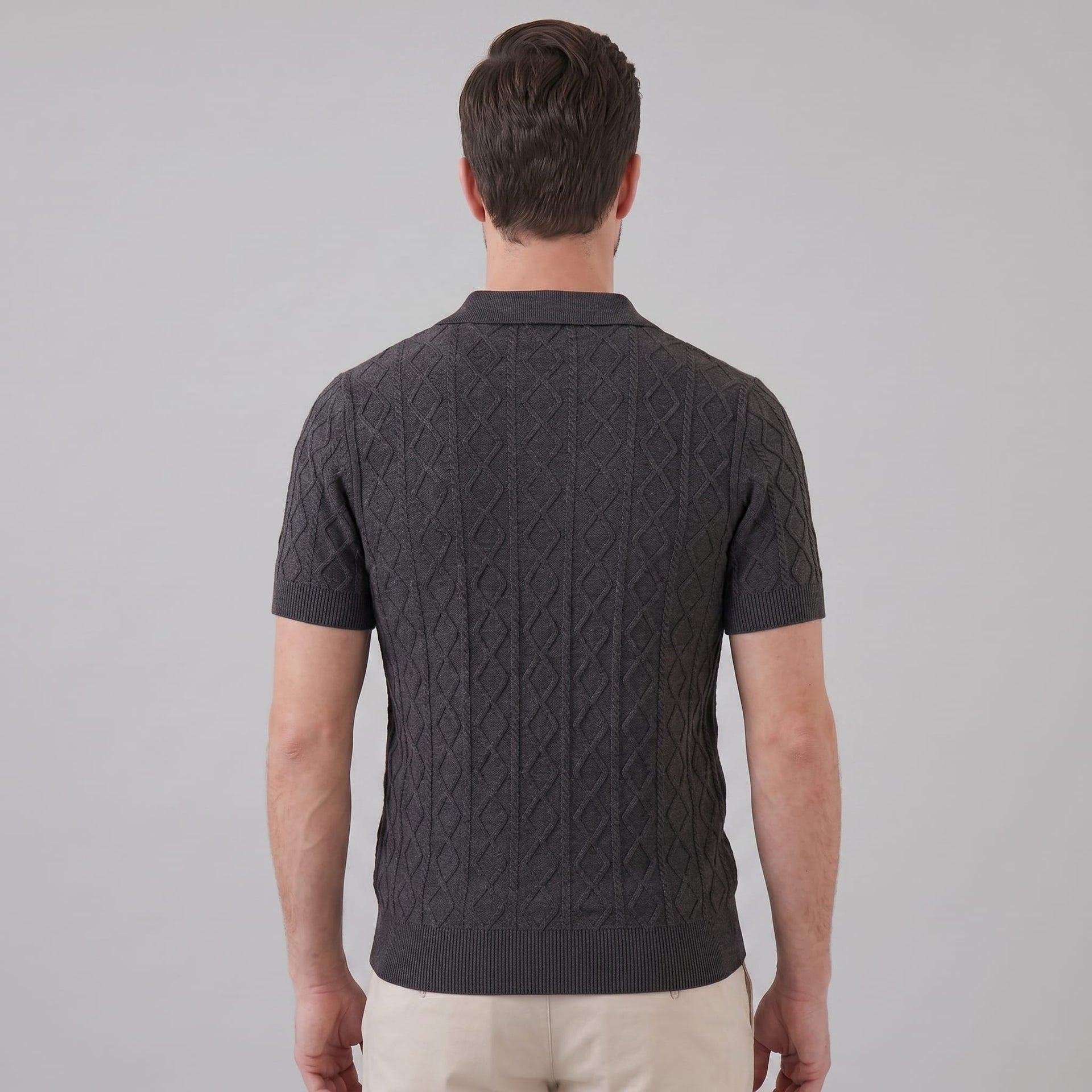 Herren Strickpoloshirt Rautenmuster offener Kragen | Linus