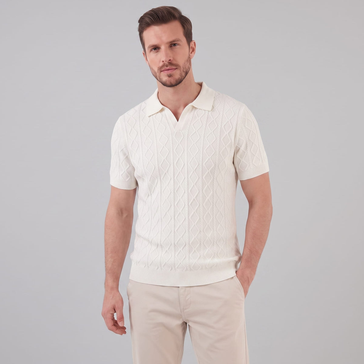 Herren Strickpoloshirt Rautenstruktur mit Reverskragen | Engelbert
