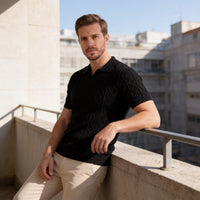 Herren Strickpoloshirt Rautenstruktur mit Reverskragen | Engelbert