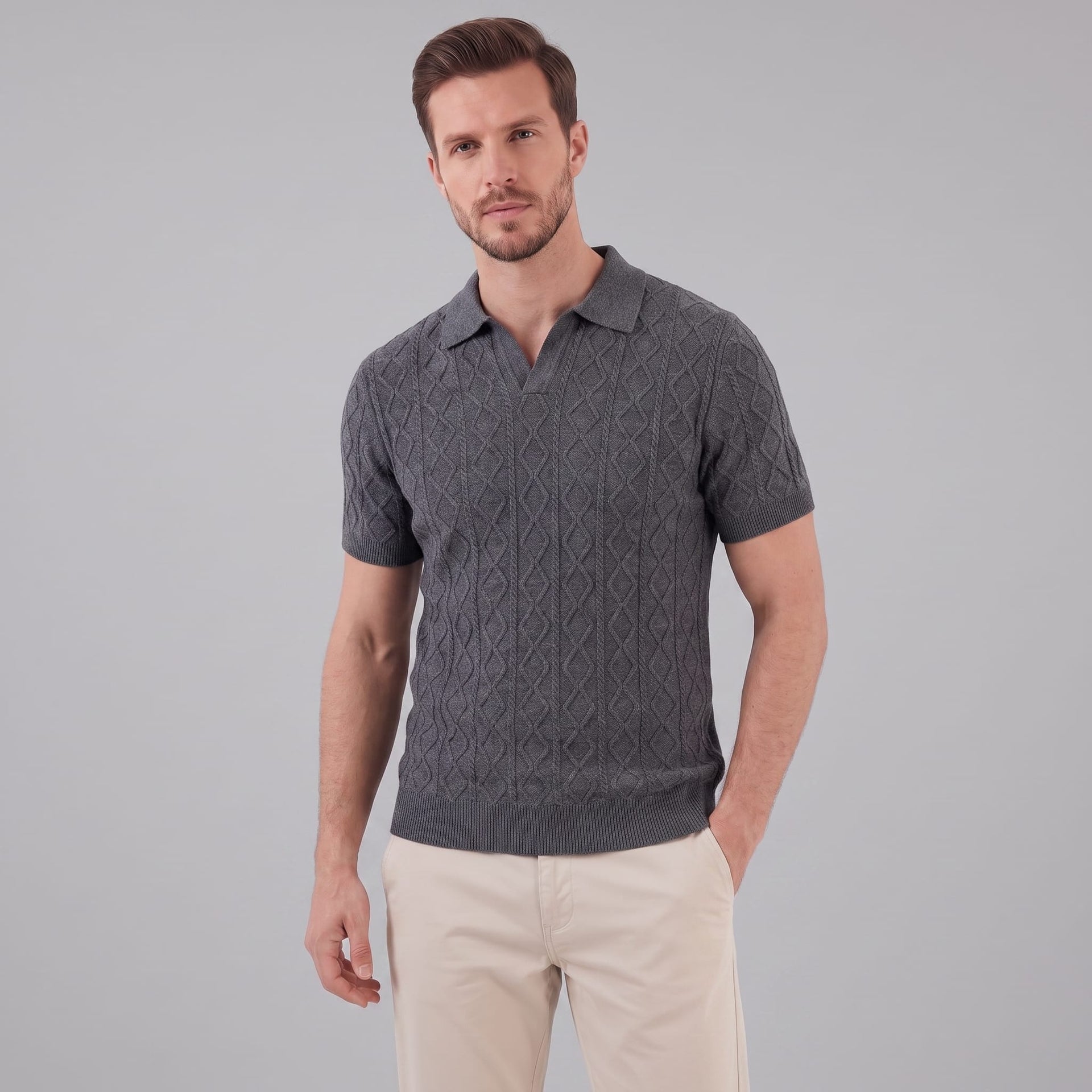 Herren Strickpoloshirt Rautenstruktur mit Reverskragen | Engelbert