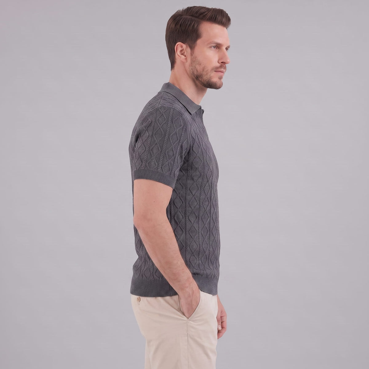 Herren Strickpoloshirt Rautenstruktur mit Reverskragen | Engelbert