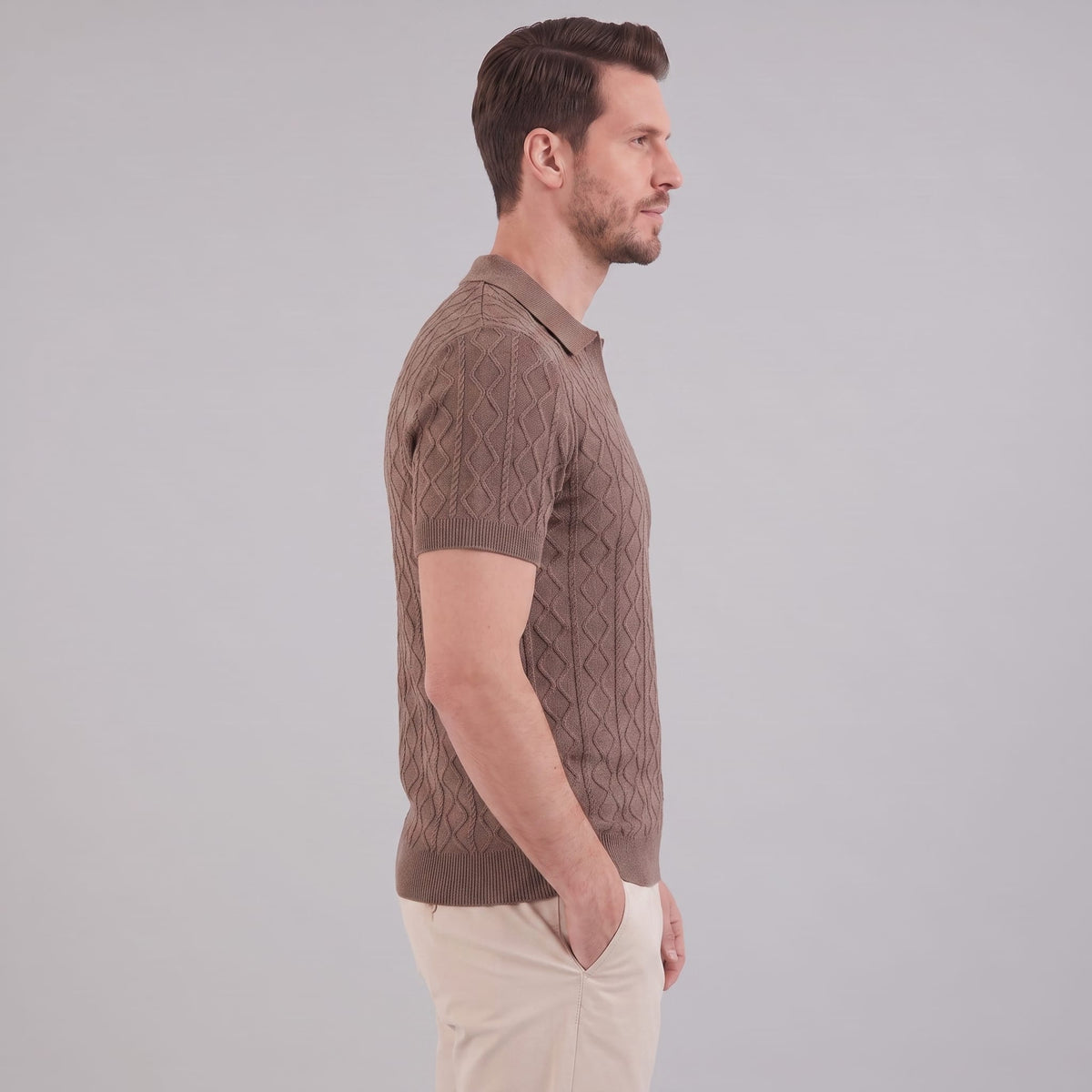 Herren Strickpoloshirt Rautenstruktur mit Reverskragen | Engelbert