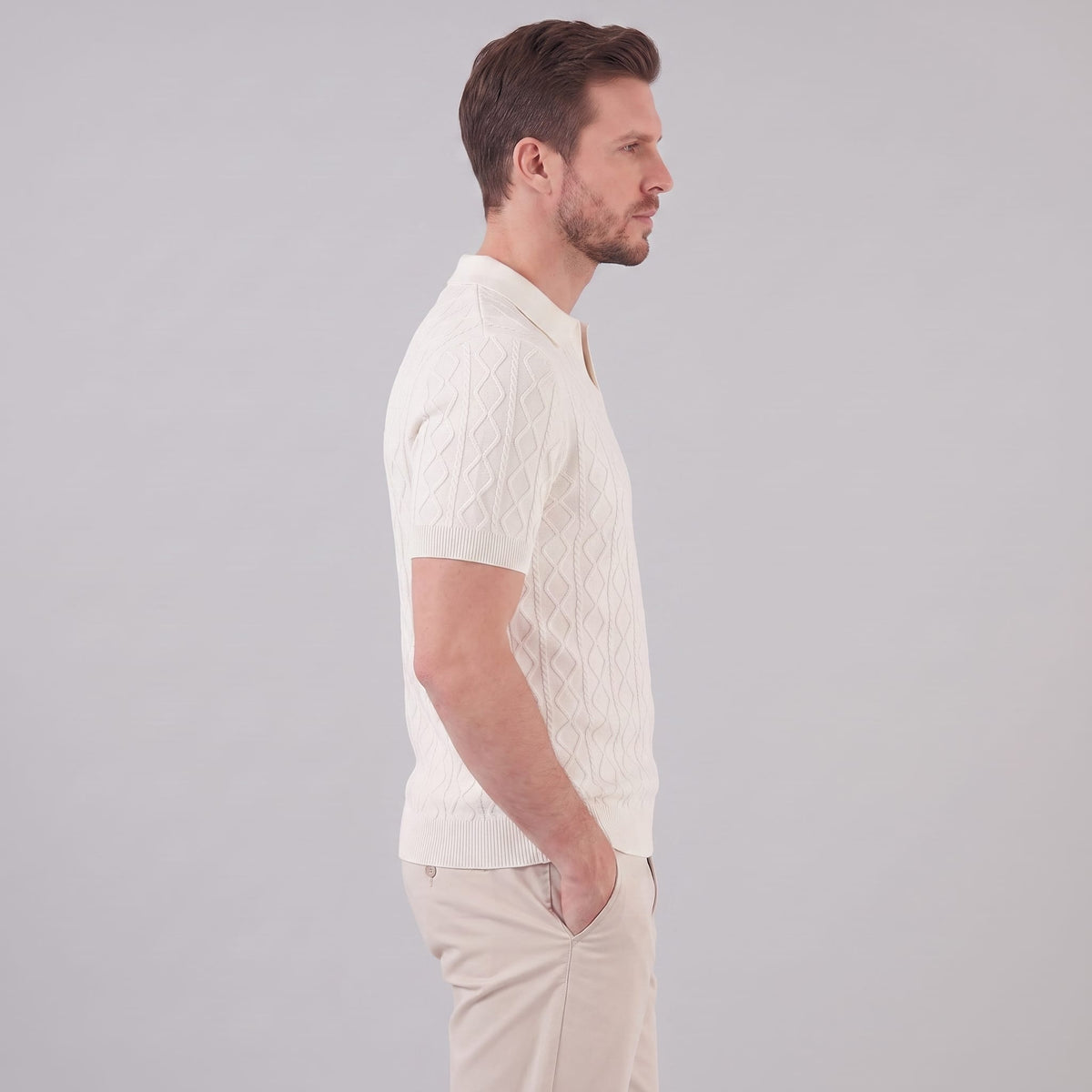 Herren Strickpoloshirt Rautenstruktur mit Reverskragen | Engelbert_4