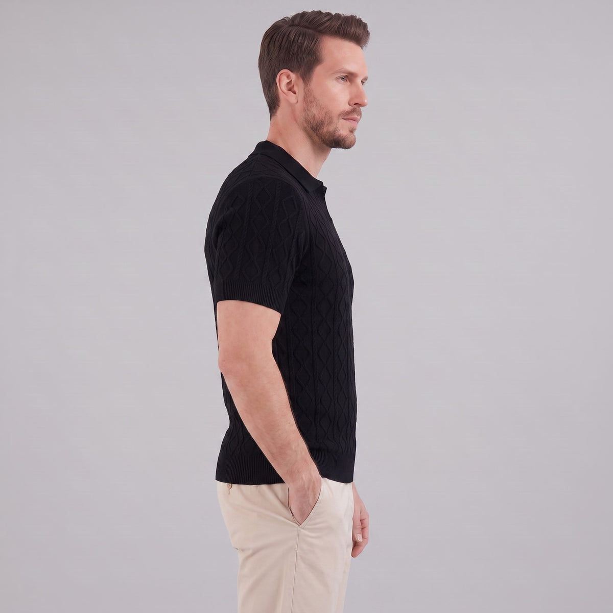 Herren Strickpoloshirt Rautenstruktur mit Reverskragen | Engelbert_9