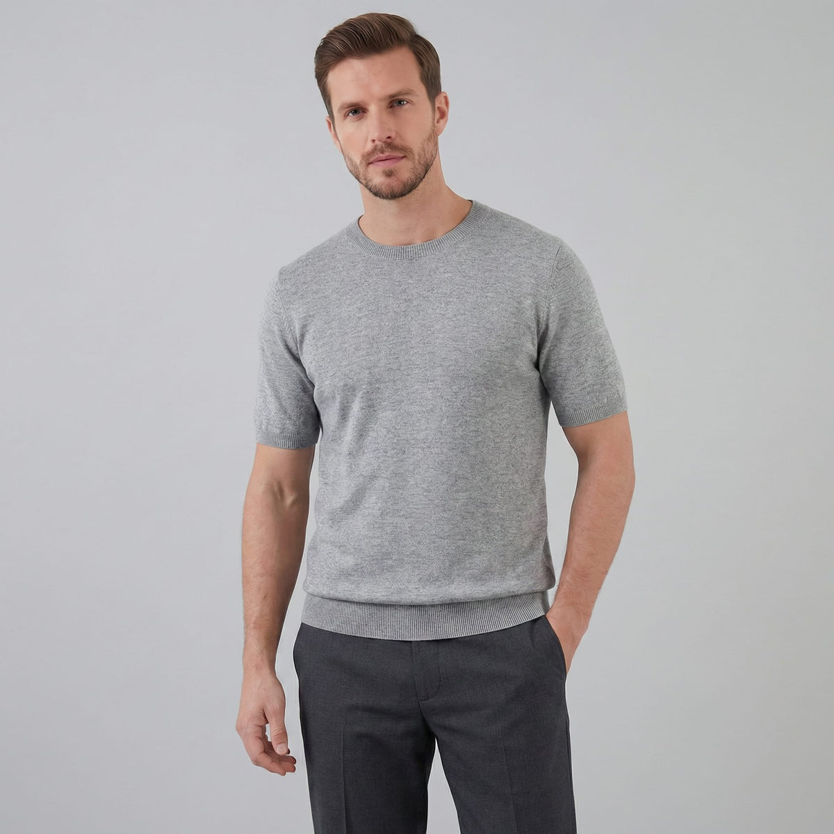 Herren Strickshirt Kurzarm mit Rundhalsausschnitt | Gregor_1