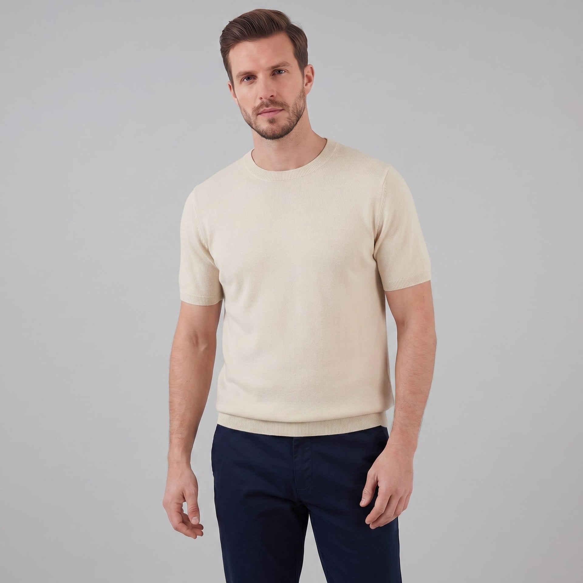 Herren Strickshirt Kurzarm mit Rundhalsausschnitt | Gregor