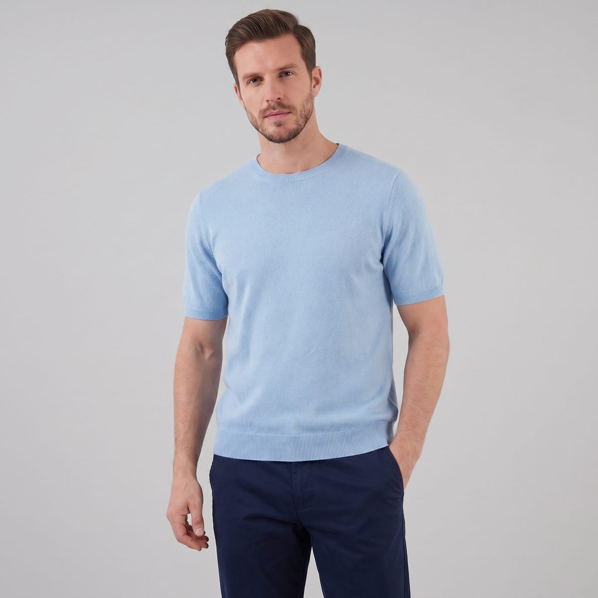 Herren Strickshirt Kurzarm mit Rundhalsausschnitt | Gregor