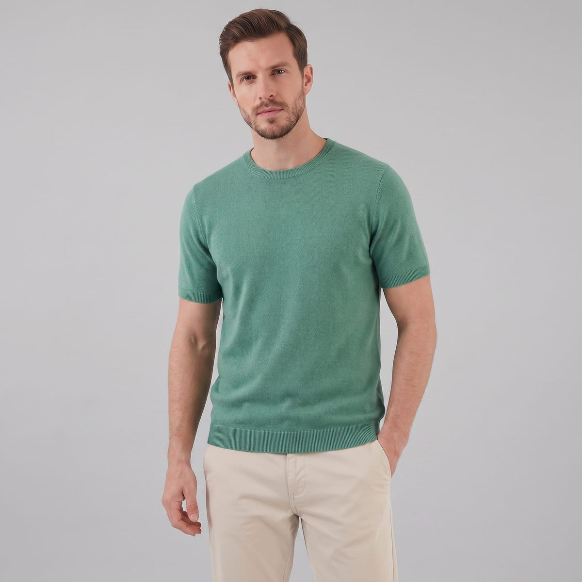 Herren Strickshirt Kurzarm mit Rundhalsausschnitt | Gregor_6