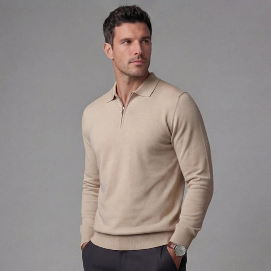Herren Strickpoloshirt Langarm mit Reißverschluss | Ulrich_1