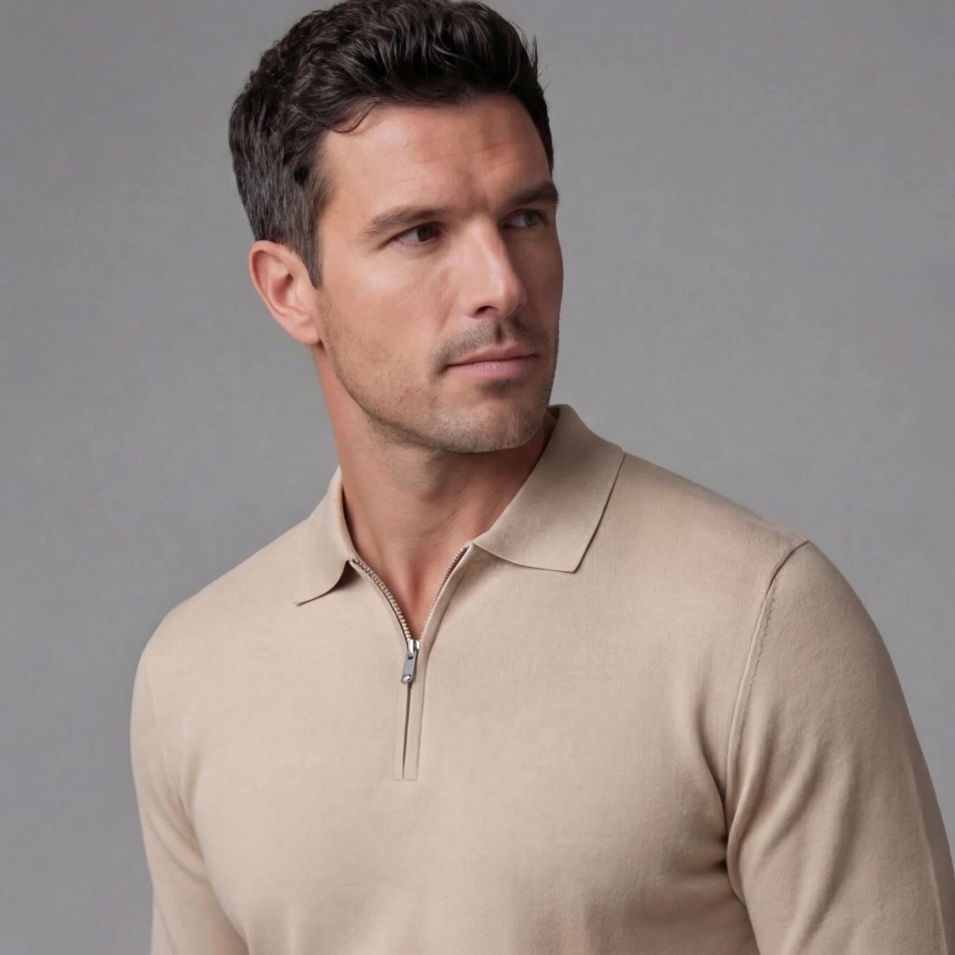 Herren Strickpoloshirt Langarm mit Reißverschluss | Ulrich