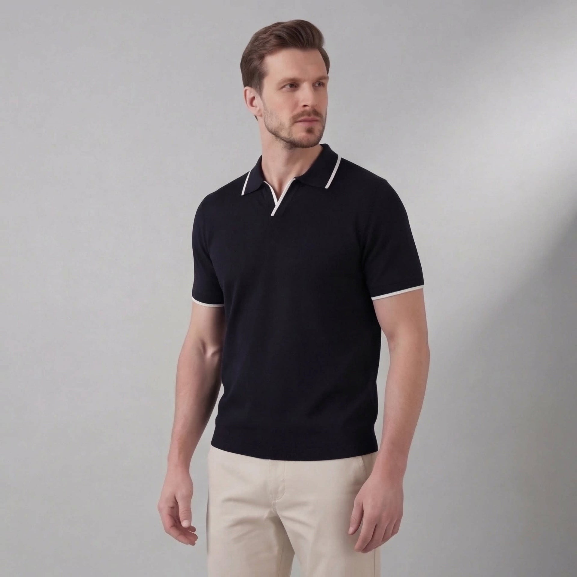 Herren Strickpolo mit Kontrastkanten | Heinfried