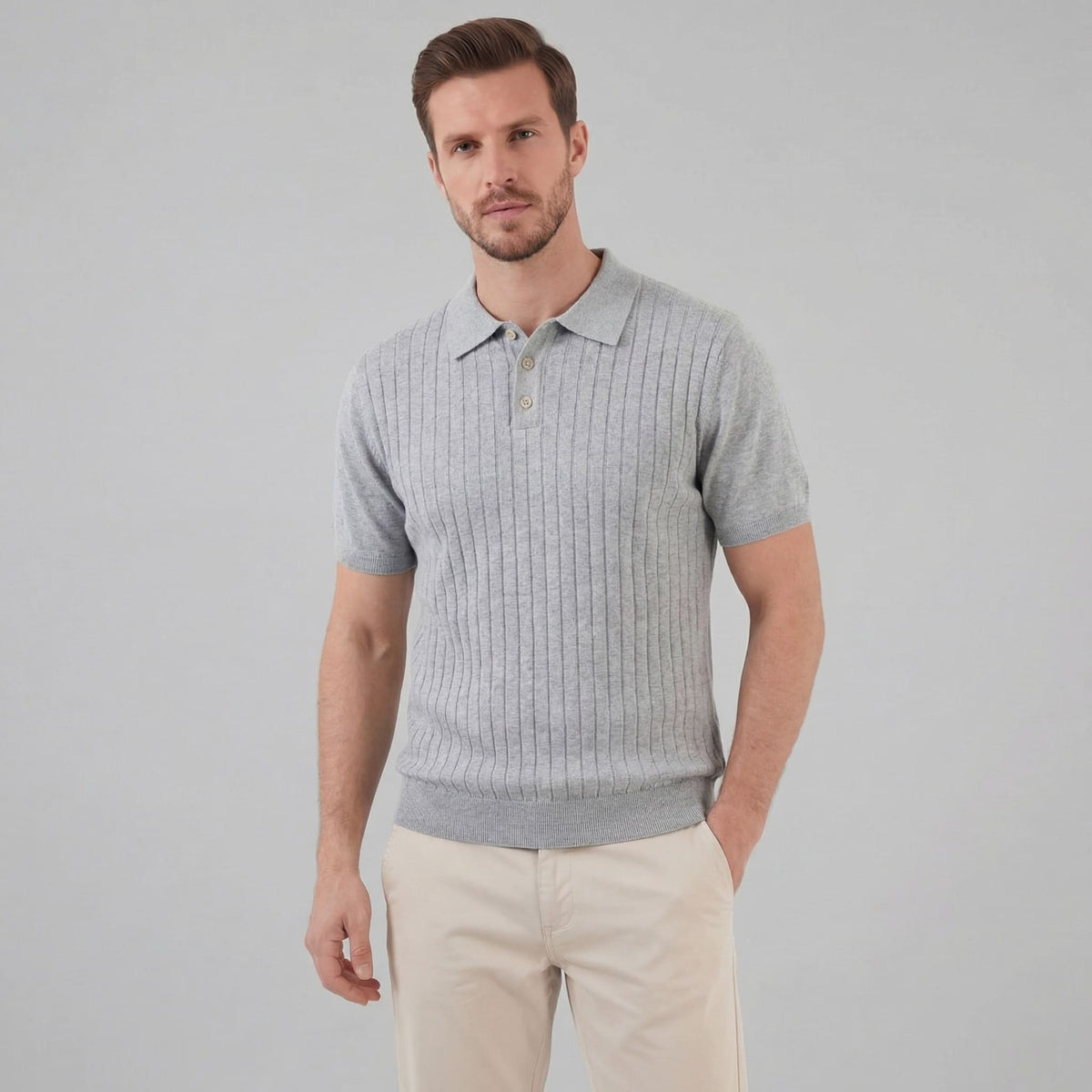 Herren Strickpolo mit Streifenstruktur | Folke