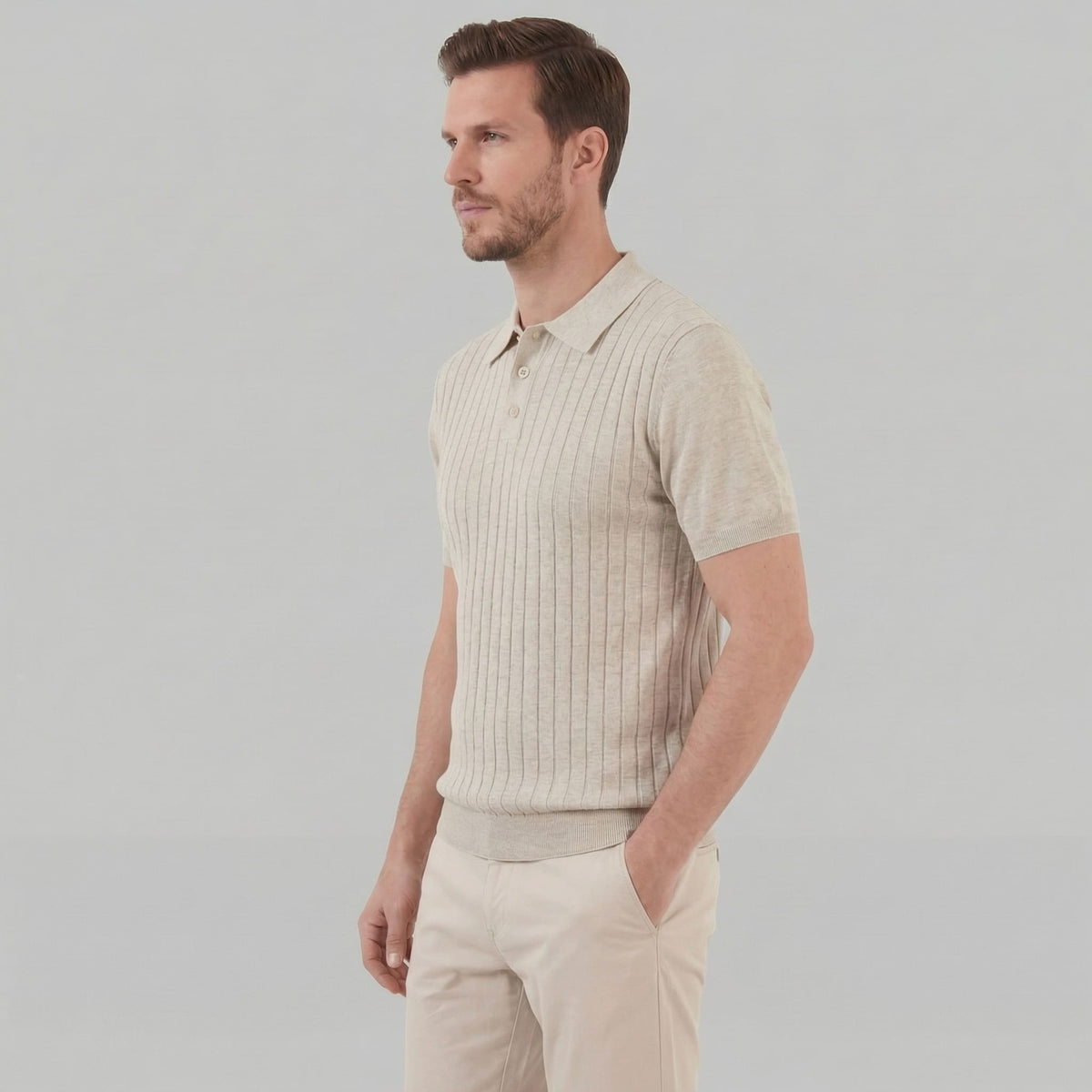 Herren Strickpolo mit Streifenstruktur | Folke