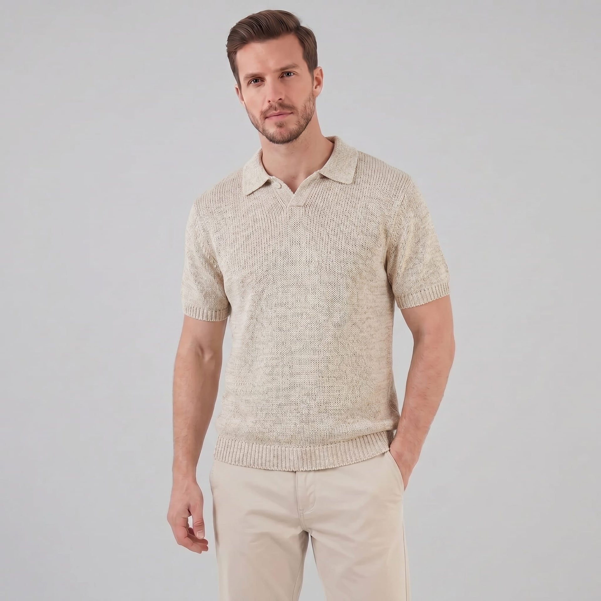 Herren Strickpoloshirt mit offenem Kragen | Silvan