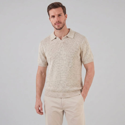 Herren Strickpoloshirt mit offenem Kragen | Silvan_1