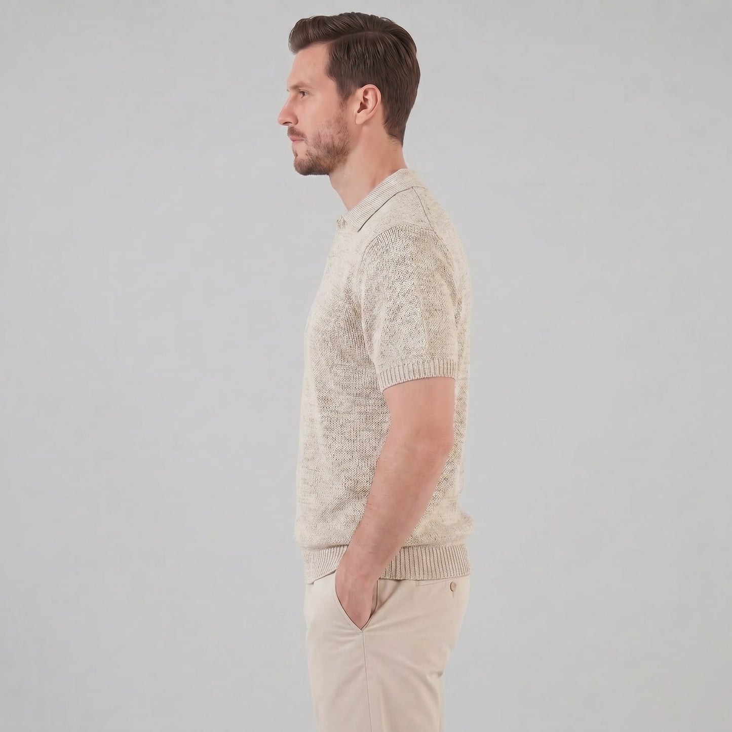 Herren Strickpoloshirt mit offenem Kragen | Silvan_2