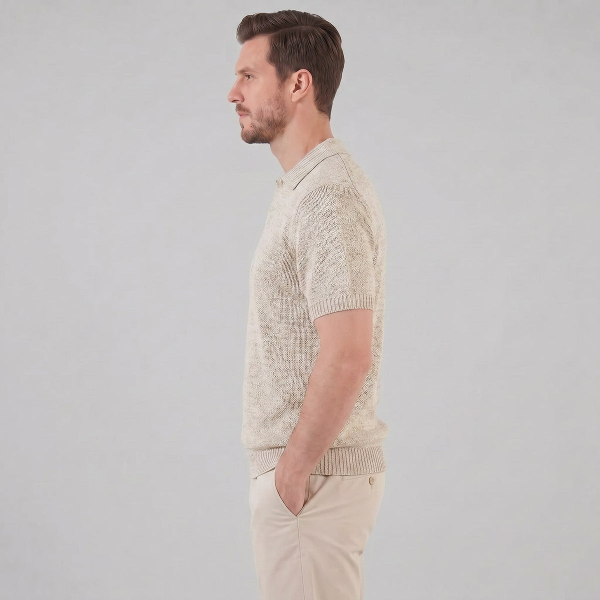 Herren Strickpoloshirt mit offenem Kragen | Silvan